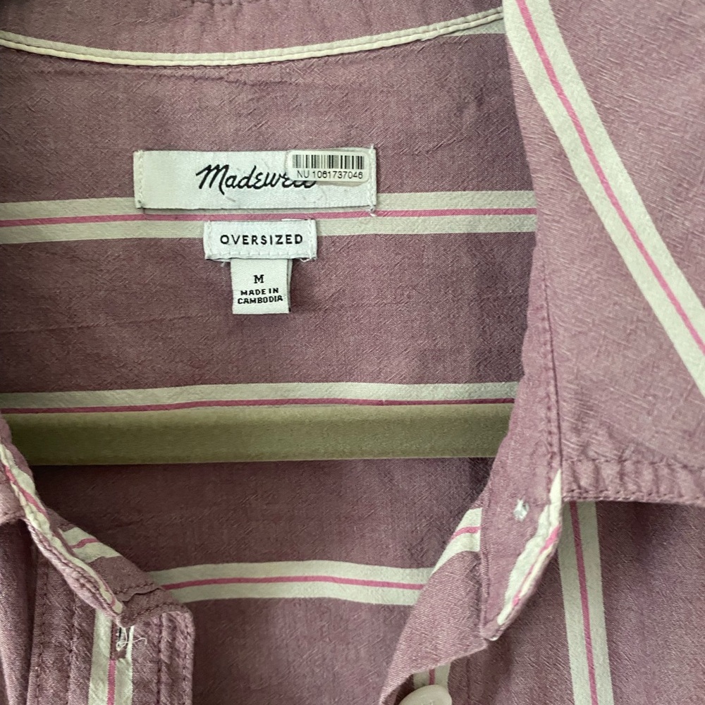 Madewell Mauve Striped Casual Button-Down Shirt - Picture 2 of 3